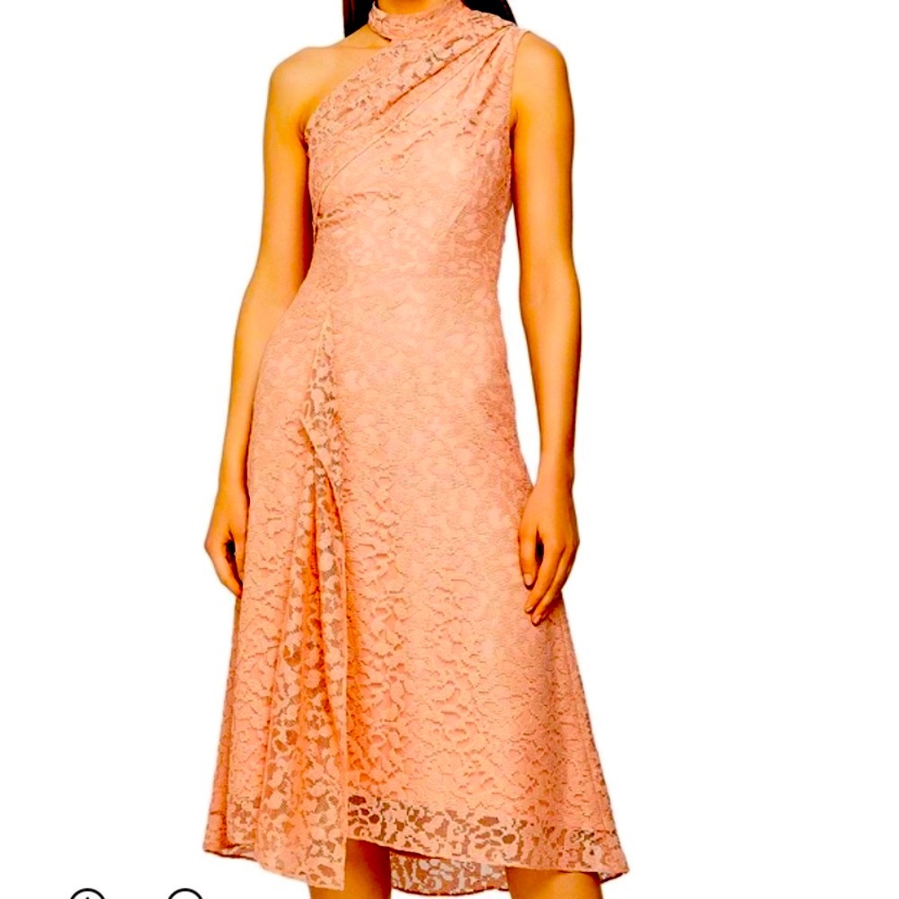 REISS ASYMMETRICAL LACE MIDI DRESS IN BLUSH SIZE 6 - Picture 10 of 16